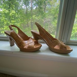 NWOT Natural Cork Leather Open-Toe Heeled Sandals